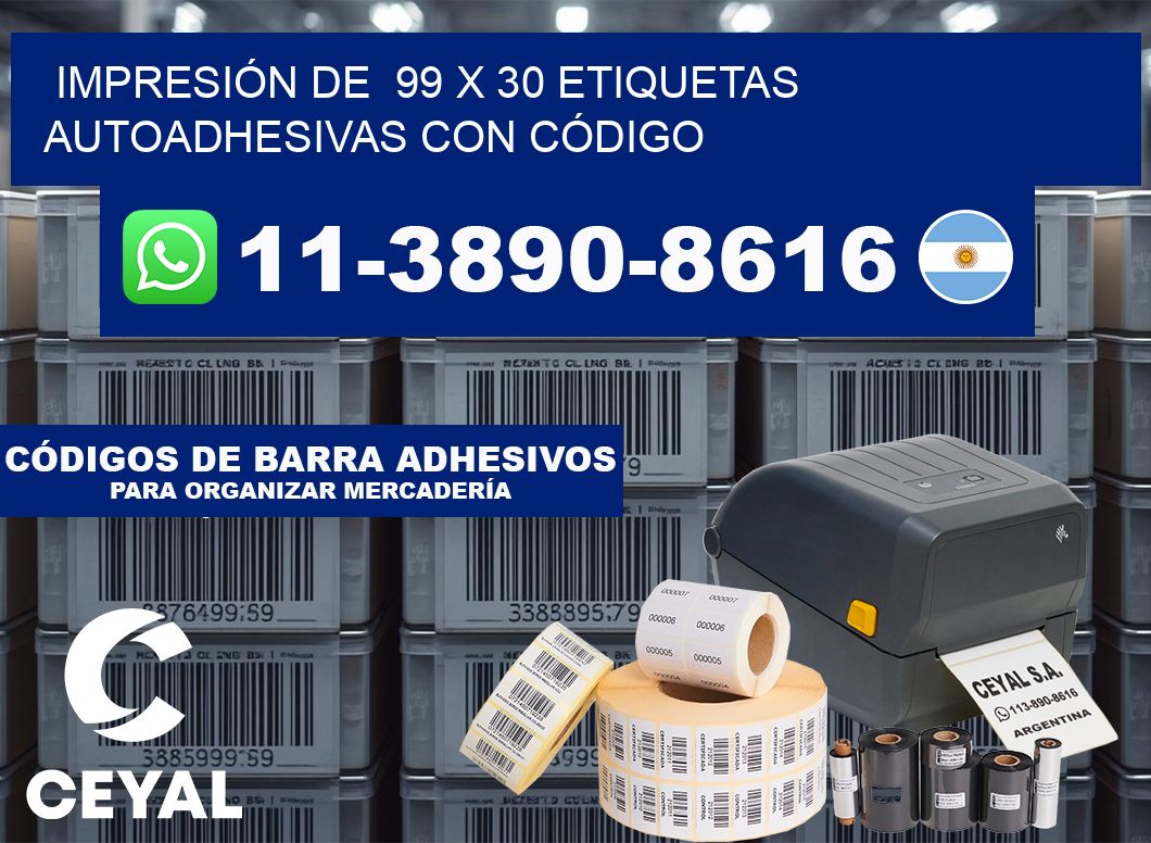 IMPRESIÓN DE 99 x 30 ETIQUETAS AUTOADHESIVAS CON CÓDIGO