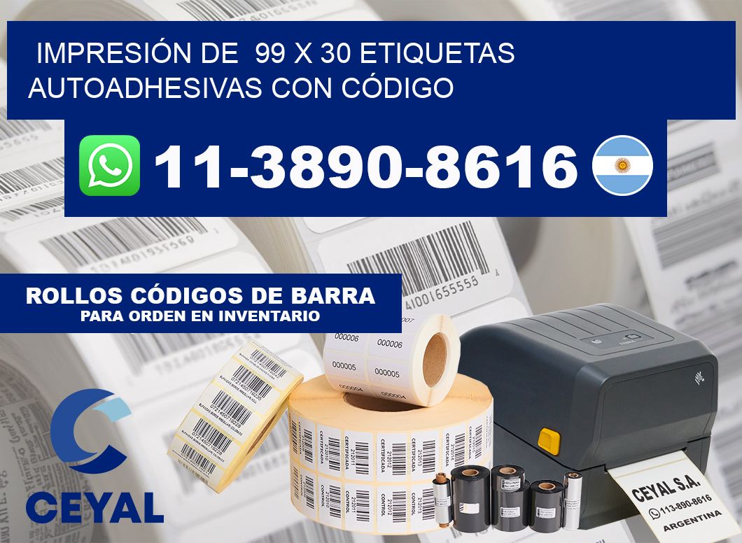IMPRESIÓN DE 99 x 30 ETIQUETAS AUTOADHESIVAS CON CÓDIGO