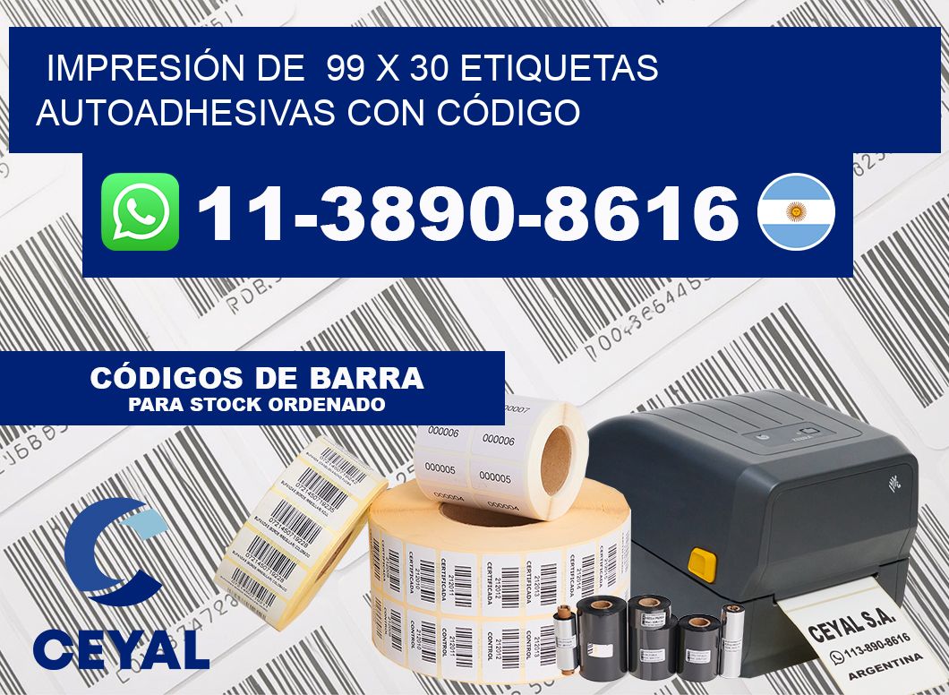 IMPRESIÓN DE 99 x 30 ETIQUETAS AUTOADHESIVAS CON CÓDIGO