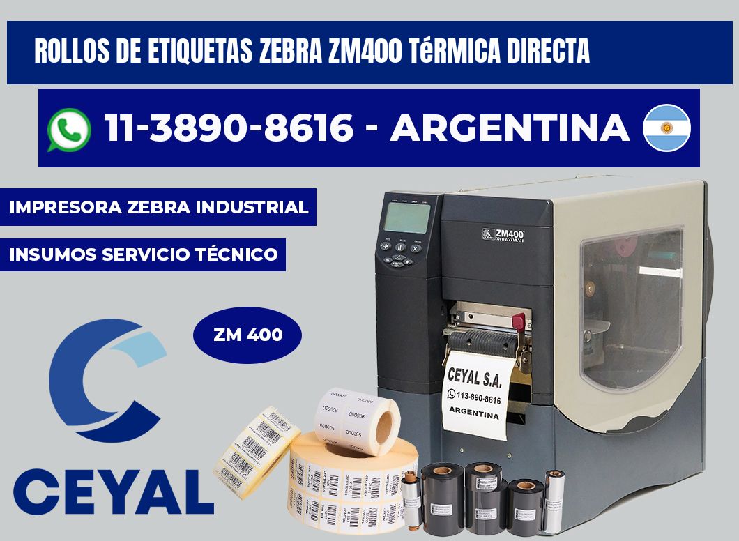 rollos de etiquetas zebra zm400 térmica directa