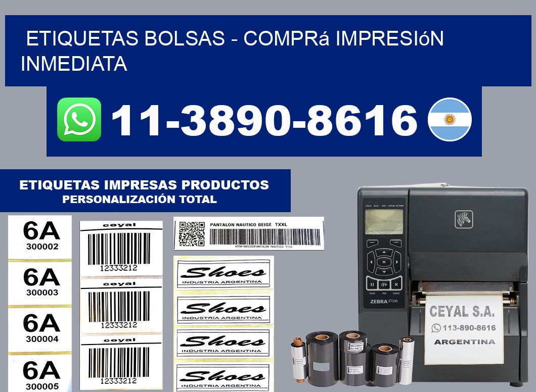 ETIQUETAS BOLSAS - Comprá impresión inmediata